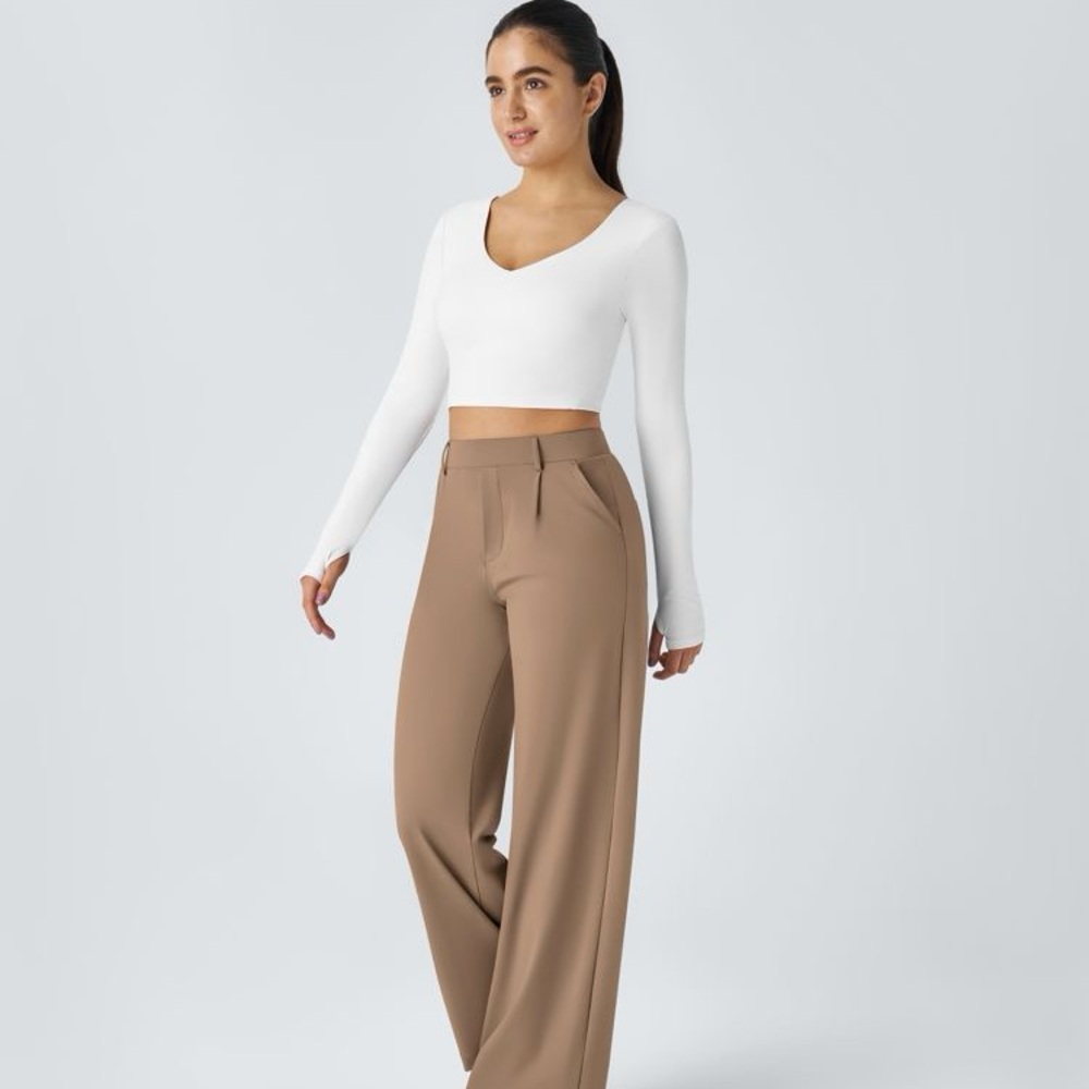 Elegant Tan Women's Wide-Leg Pants
